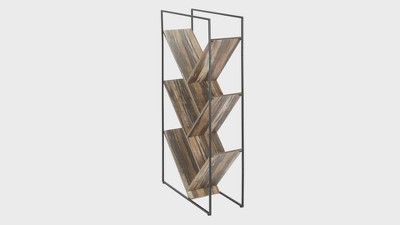 Brown Reclaimed Wood-Look 5-Tier Bookshelf with Black Metal Frame