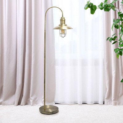 Edison Adjustable Antique Brass Floor Lamp with Cage Shade