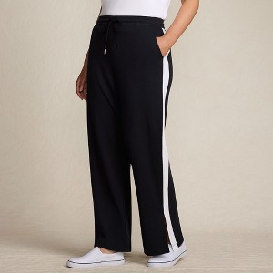 Lands' End Women's Knit High Rise Relaxed Straight Leg Side Stripe Pants - 1 of 4