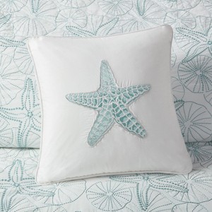 Yukimo Square Pillow White 16x16", 100% Cotton Decorative Pillow with Starfish Embroidery, Hypoallergenic Polyester Fill, OEKO-TEX Certified - 1 of 4