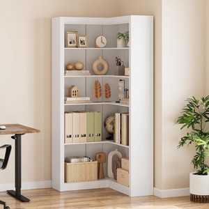71.8" Black Corner Bookcase, Farmhouse L-Shaped 5-Tier Bookshelf with Storage - 1 of 4