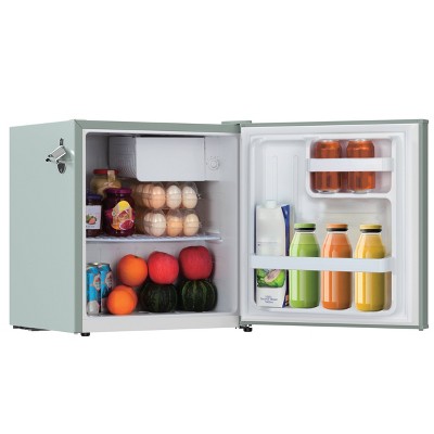 Sage Green Retro Mini Refrigerator with Silver Bar Handle
