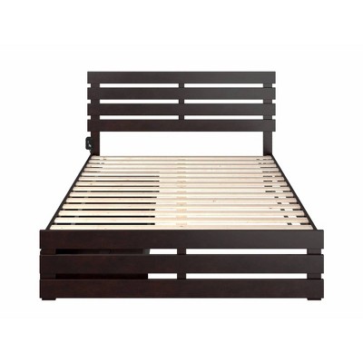 Espresso Queen Wood Frame Bed with Storage Drawers and Slats