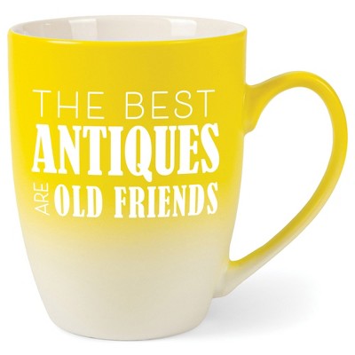 Elanze Designs The Best Antiques Are Old Friends Two Toned Ombre Matte Yellow and White 12 ounce Ceramic Stoneware Coffee Cup Mug