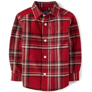 The Children's Place Toddler Boys Christmas Long Sleeve Plaid Poplin Button Up Shirt - 1 of 3