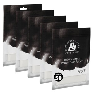 New York Central Watercolor Paper Sheets, 5x7 Inch, 140lb Cold Press, Pack of 50 - Professional Grade, Acid-Free, Archival - For Wet and Dry Media - 1 of 4