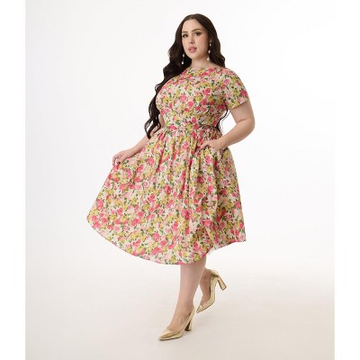 Unique Vintage Women's Plus Boat Neck Swing Dress