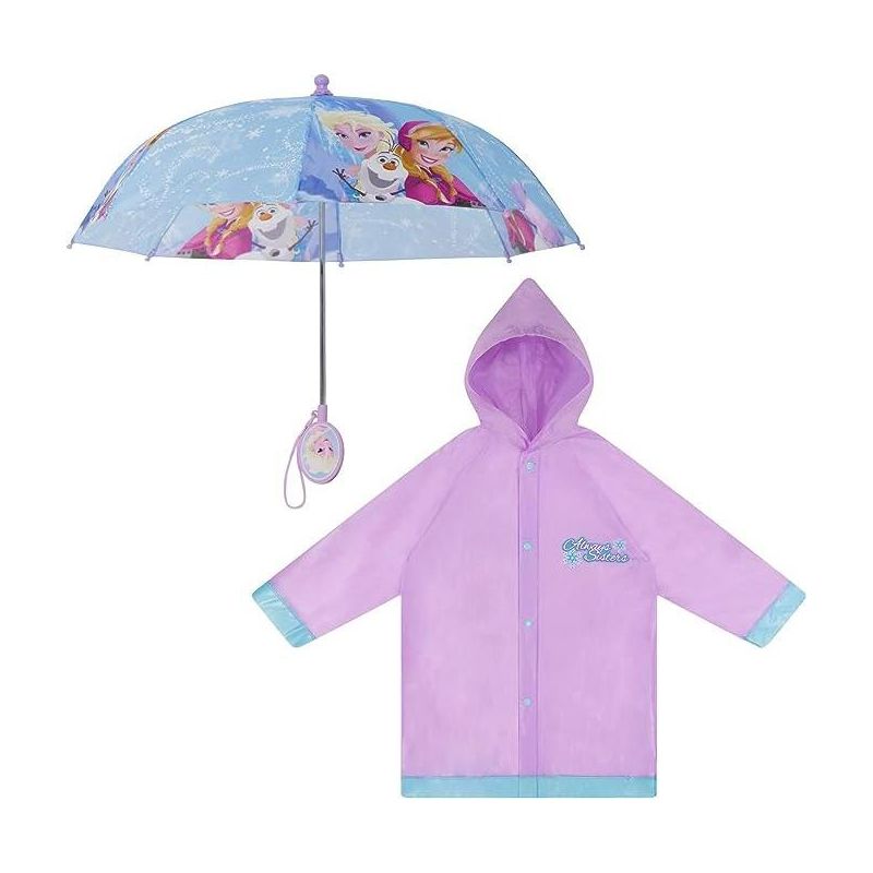 Frozen Elsa and Anna Girl’s Umbrella and Raincoat set, Kids Ages 4-7 (Light Purple), 1 of 6