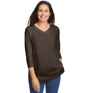 Woman Within Plus Size Perfect Three-Quarter Sleeve V-Neck Tee - 1 of 4