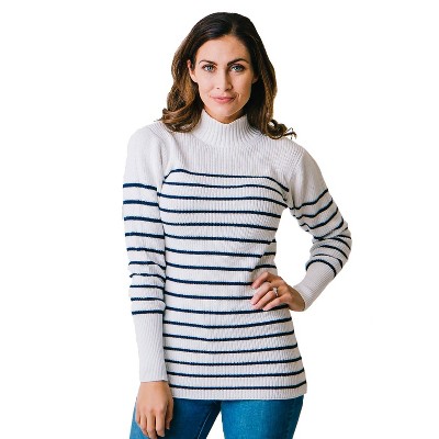 Hope & Henry Women's Long Sleeve Mock Neck Breton Sweater