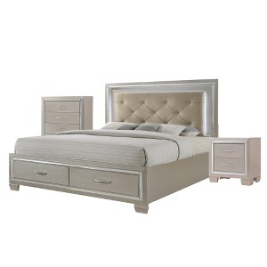 3pc Glamour Queen Platform Storage Bedroom Set Champagne - Picket House Furnishings