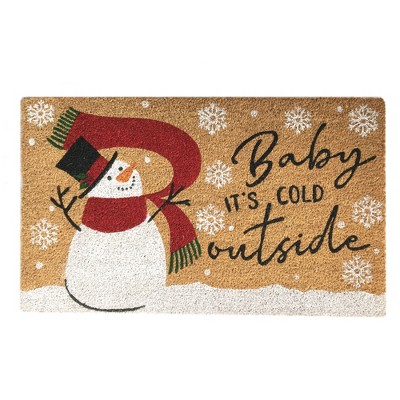 Farmhouse Living Snowman Baby It's Cold Outside Winter Holiday Coir Doormat - 18" x 30" - Elrene Home Fashions