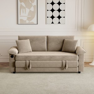 70.9"W Folding Sofa Bed with USB Charging, Chenille Convertible Sleeper Sofa with Side Storage Pockets - ModernLuxe - 1 of 4