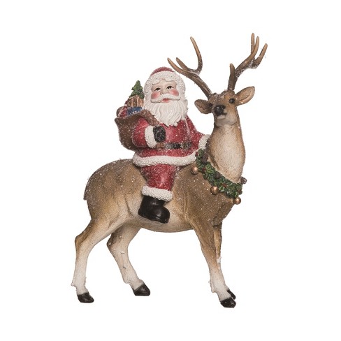 Transpac Resin 11.8 In. Multicolor Christmas Frosted Santa On Reindeer ...