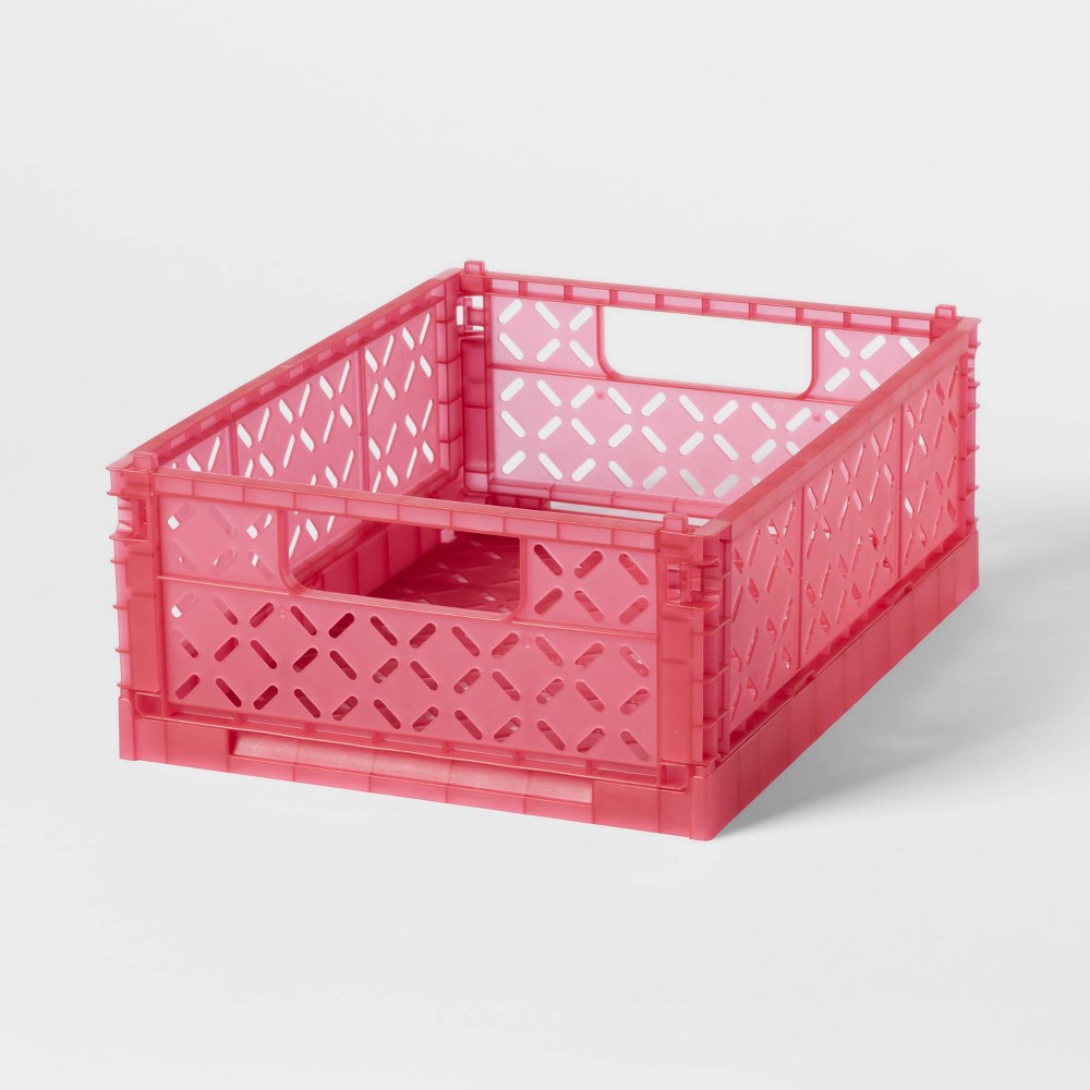 Photos - Other Decoration Rectangular Plastic Foldable Medium Crate Pink - Brightroom™