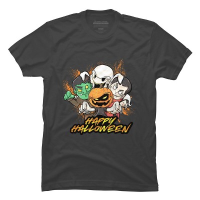 Men's Design By Humans Halloween Pumpkin Face Vampire Ghost Frankenstein By swiftyspade T-Shirt