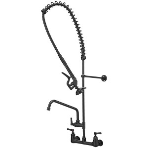 BWE Commercial Restaurant Pull Down 2-Handle Wall Mount Pre-Rinse Spray Utility Kitchen Faucet - 1 of 4