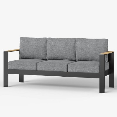 LayinSun Outdoor Patio Furniture Aluminum Couch, All-Weather Metal Sofa with 5" Thick Cushions for Porch, Balcony