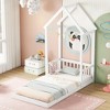 CAVINAS Twin Size Wood Montessori Bed,Modern Floor Bed with House-Shaped Roof Headboard and Semi-Fence Design,Toddler Bed for Bedroom,White - 2 of 4