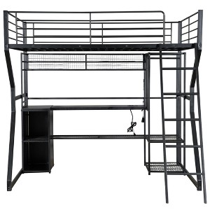 Bellemave Full Size Metal Gaming Loft Bed with Built-in Work Station, Open Wardrobe, LED and Multiple Storage, Black - 1 of 3
