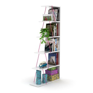 TOAOTBNBO 5 Tier Narrow Leaning Ladder Storage Bookshelf, Wood Standing Bookcase for Magazines Display Tall Shelves for Small Space - 1 of 4