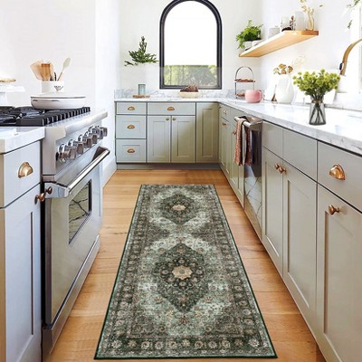 Faux Wool Vintage Printed Area Rug with Non Slip Backing Machine Washable Stain Resistant  Soft  Accent Carpet for Indoor Places