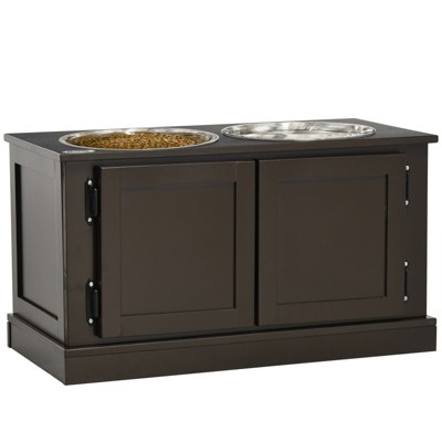 DSVIMOY Large Elevated Dog Bowls with Storage Cabinet, Dog Food Stand, Brown, 23.6"*11.8"*13.4"