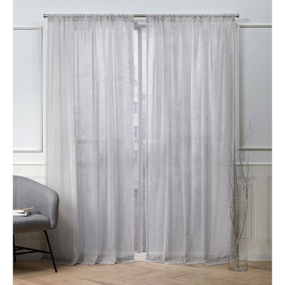 Nicole Miller Belfry Sheer Rod Pocket Top Curtain Panel Pair, 50"x84", Silver