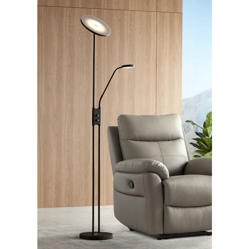 360 Lighting Taylor Modern Torchiere Floor Lamp with Side Light 72" Tall Satin Black LED Adjustable for Living Room Reading Bedroom Office House Home, 2 of 10