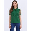 INSPIRE CHIC Women's Bow Tie V Neck Stand Collar Short Mesh Sleeve Blouse - 3 of 4