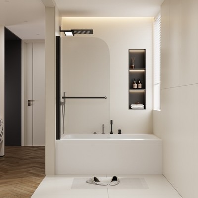 VYNXARIA 30in.W*58in.H Rise and down rotation shaft door Shower Doors for Bathtub,1/4" (6mm) Thick Tempered Glass Door,Matte Black Finish