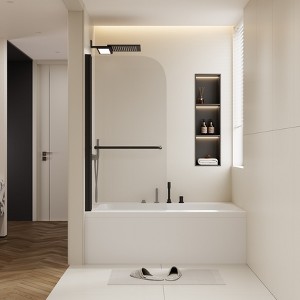 VYNXARIA 30in.W*58in.H Rise and down rotation shaft door Shower Doors for Bathtub,1/4" (6mm) Thick Tempered Glass Door,Matte Black Finish - 1 of 4