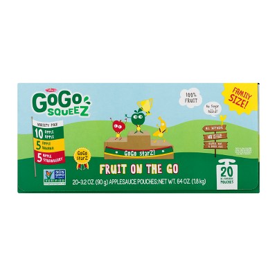 GoGo squeeZ Applesauce and Fruit Puree Variety Pack, Apple, Banana & Strawberry - 3.2oz/20ct
