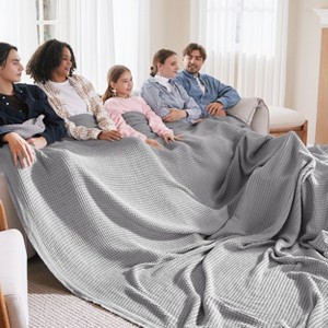 Bedsure-Waffle Weave 100% Cotton Solid Blanket For All Season, Breathable and Soft, Waffle Weave Blanket for Best Gift - 1 of 4