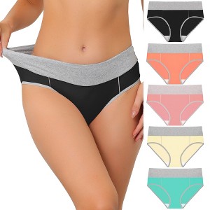 Agnes Orinda Women's Plus Size 5 Packs Mid-High Waist Solid Stretchy Comfortable Briefs - 1 of 4