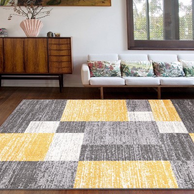 Yellow and Gray Geometric Rectangular 5' x 7' Area Rug