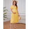 Womens Maternity V Neck Short Sleeve Pleated Waist Pocket Baby Shower Midi Dress - 4 of 4