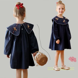 MyKids-USA Preppy Style Autumn Girls Horse Embroidery Collar Long Sleeves Dress - 1 of 4