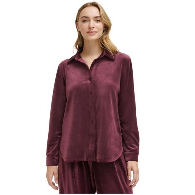 Calvin Klein Womens Velour Button Down Pajama Shirt