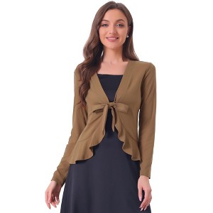 INSPIRE CHIC Women's Tie Front Long Sleeve Crop Ruffle Knit Cardigan Sweaters - 1 of 4