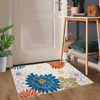 Modern Floral Rug Washable Area Rug Farmhouse Living Room Bedroom Rug Carpet