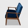 Sorrento Velvet Upholstered Wooden 3 Seater Sofa Navy Blue/Brown - Baxton Studio: Danish Design, Rubberwood Frame - image 3 of 4