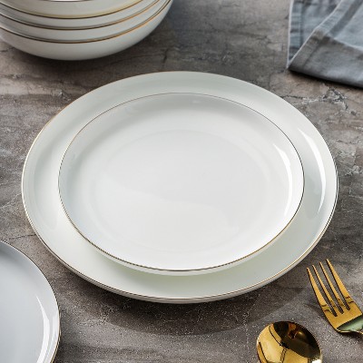 Gabrielle 24-Piece White and Gold Bone China Dinnerware Set