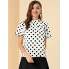 INSPIRE CHIC Women's Polka Dots Stand Collar Pleat Keyhole Back Short Flare Sleeve Tops - 4 of 4