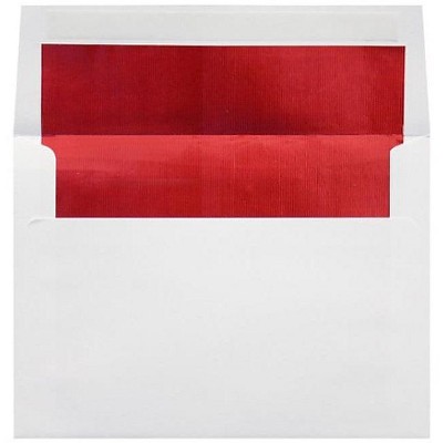 LUX A6 Foil Lined Invitation Envelopes 4 3/4 x 6 1/2  White w/Red Lining FLWH4875-01-50