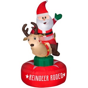 Gemmy Animated Christmas Airblown Inflatable Santa & Reindeer Rodeo Scene, 6.5 ft Tall, Multi - 1 of 3