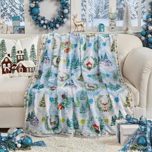 Lomsoe Christmas Tree Blanket Flannel Holiday Blanket Xmas Deer Throw Blanket for Couch Bed Living Room, Christmas Reindeer Blue. - 1 of 4