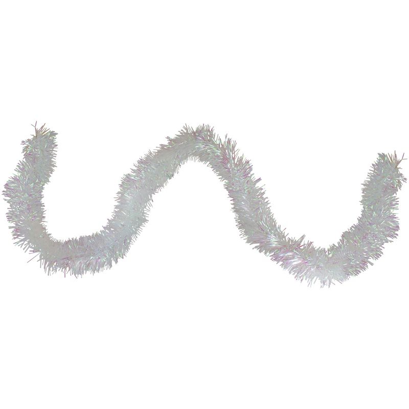 Northlight 50' x 3" Unlit Shiny Iridescent White Foil Tinsel Christmas Garland, 1 of 5