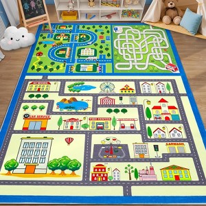 Washable Kids Play Rug Feet Kids Carpet Play Mat Car Play Rug, City Life Traffic Road Children Educational & Game Area Rug for Toddler Boys Girls - 1 of 4