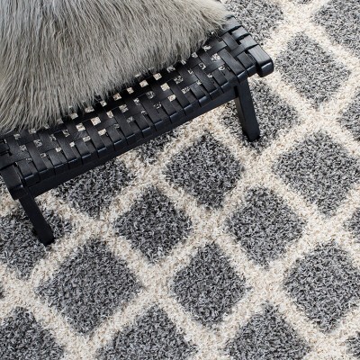 Ivory and Grey Handmade Synthetic Shag Rug, 11' x 15'